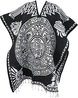 Ethnic Identity Mexican Poncho Aztec Calendar Unisex Reversible Cobija Blanket (Black)