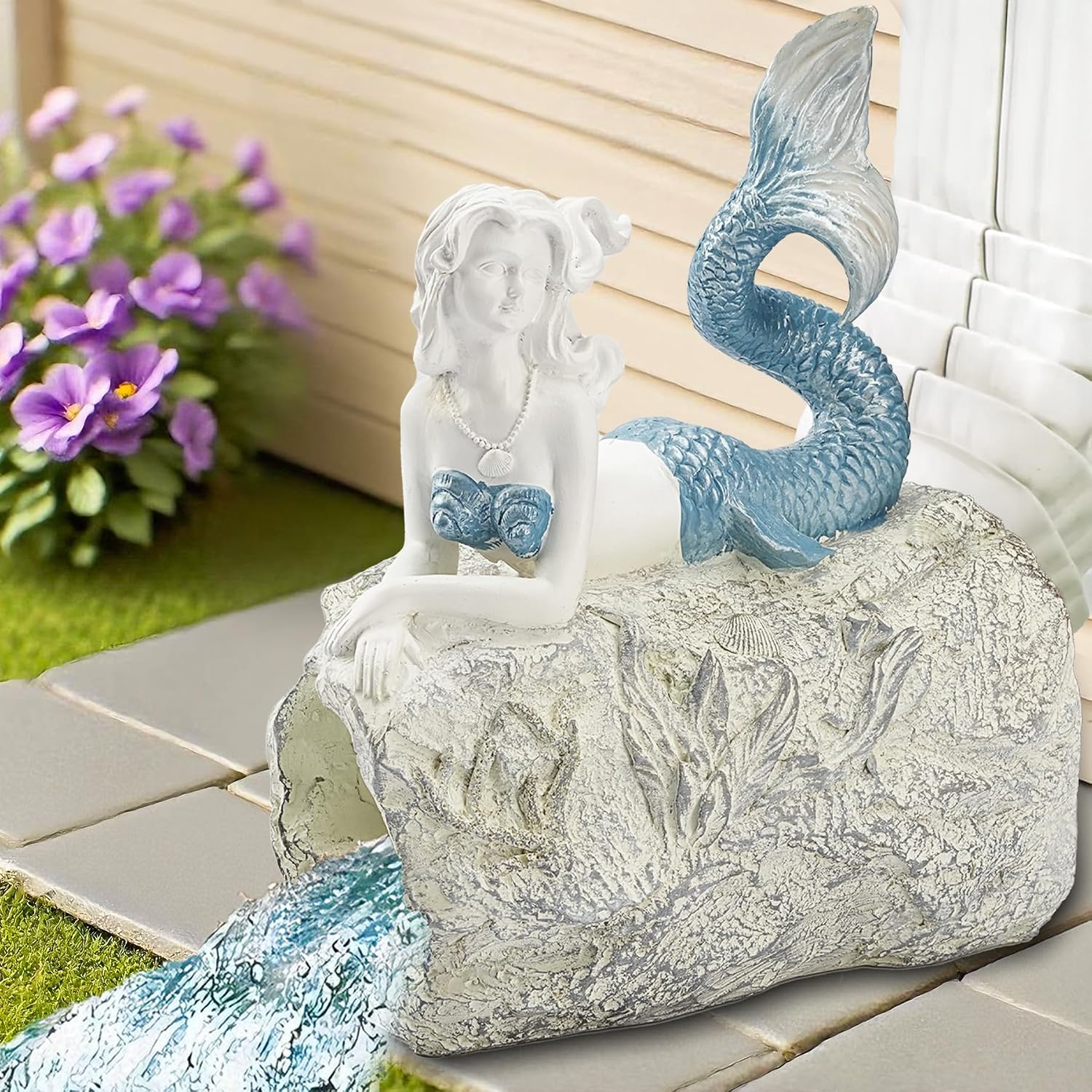 Teaeeno Mermaid Gutter Downspout Extension Decoration, 3''x4'' Downspout Extender Diverter Splash Block Sculpture Outdoor Decor, Animal Resin Statue