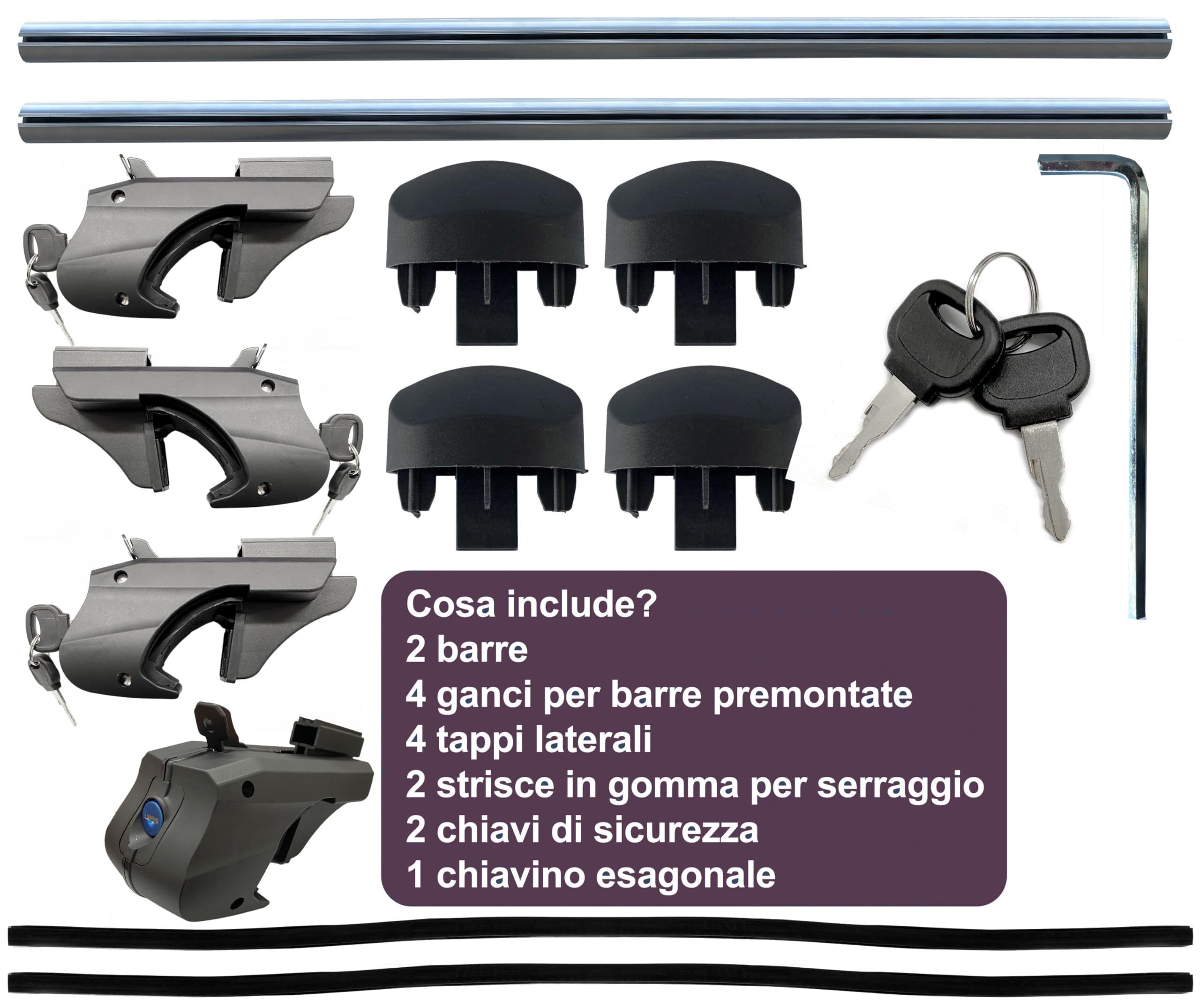 Rebeca Shop® Barre Portapacchi Portatutto Universali per Auto Con Railing di serie rialzati/Serratura Antifurto 135cm o 120cm Design Registrato (120 Centimetri)