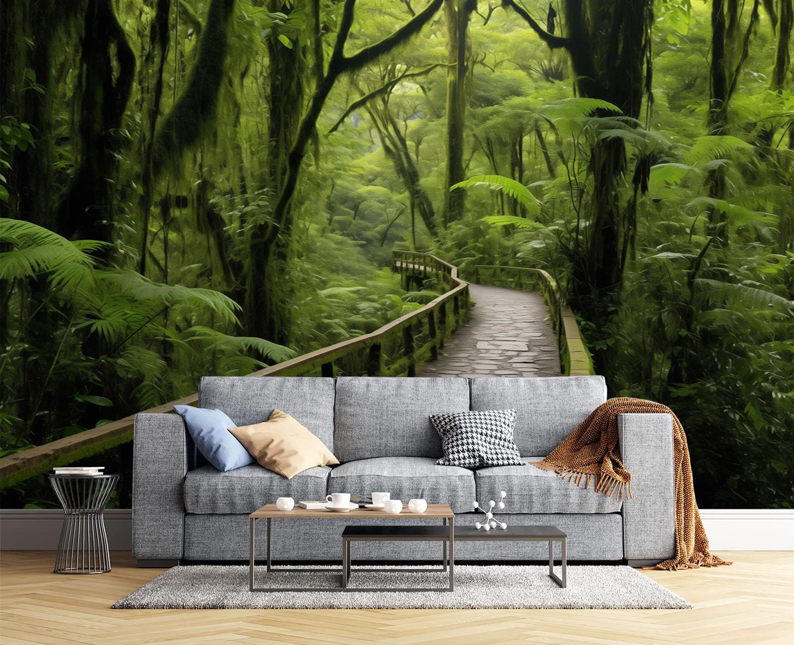Papel pintado mural de seda Parque Forestal fotomural verde oscuro de 200x140cm para salón