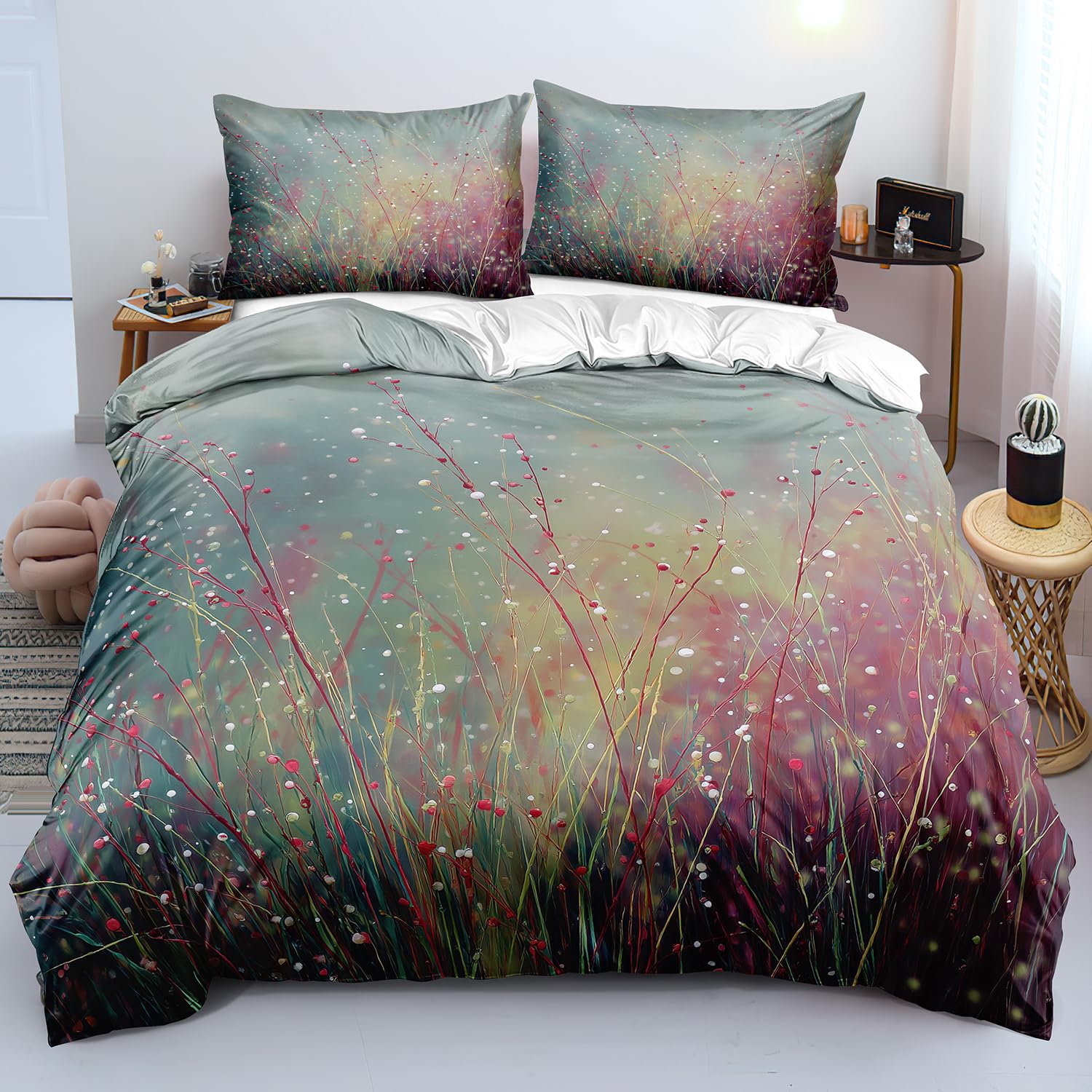 Housse de couette 240x220 cm florale king size avec taies d'oreiller botaniques