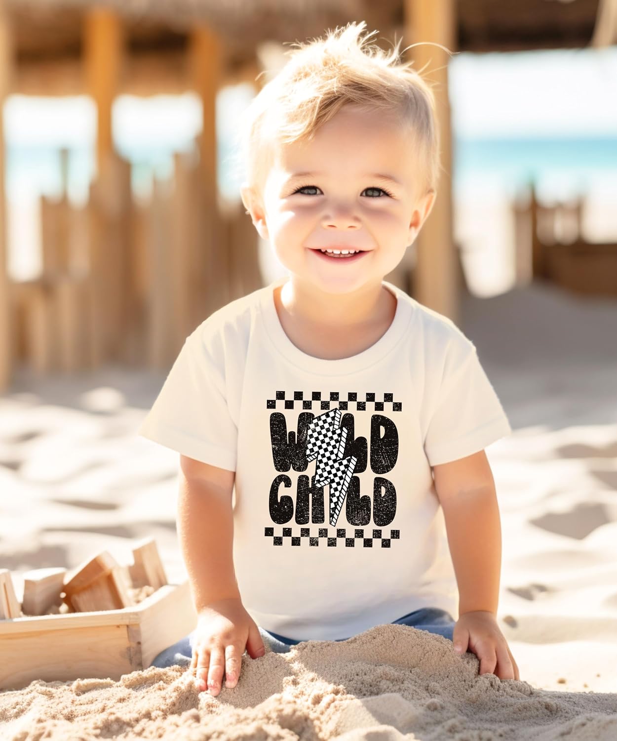 Olive Loves Apple Wild Child Shirt Trendy Checkered Everyday Tee for Youth and Toddler Boys