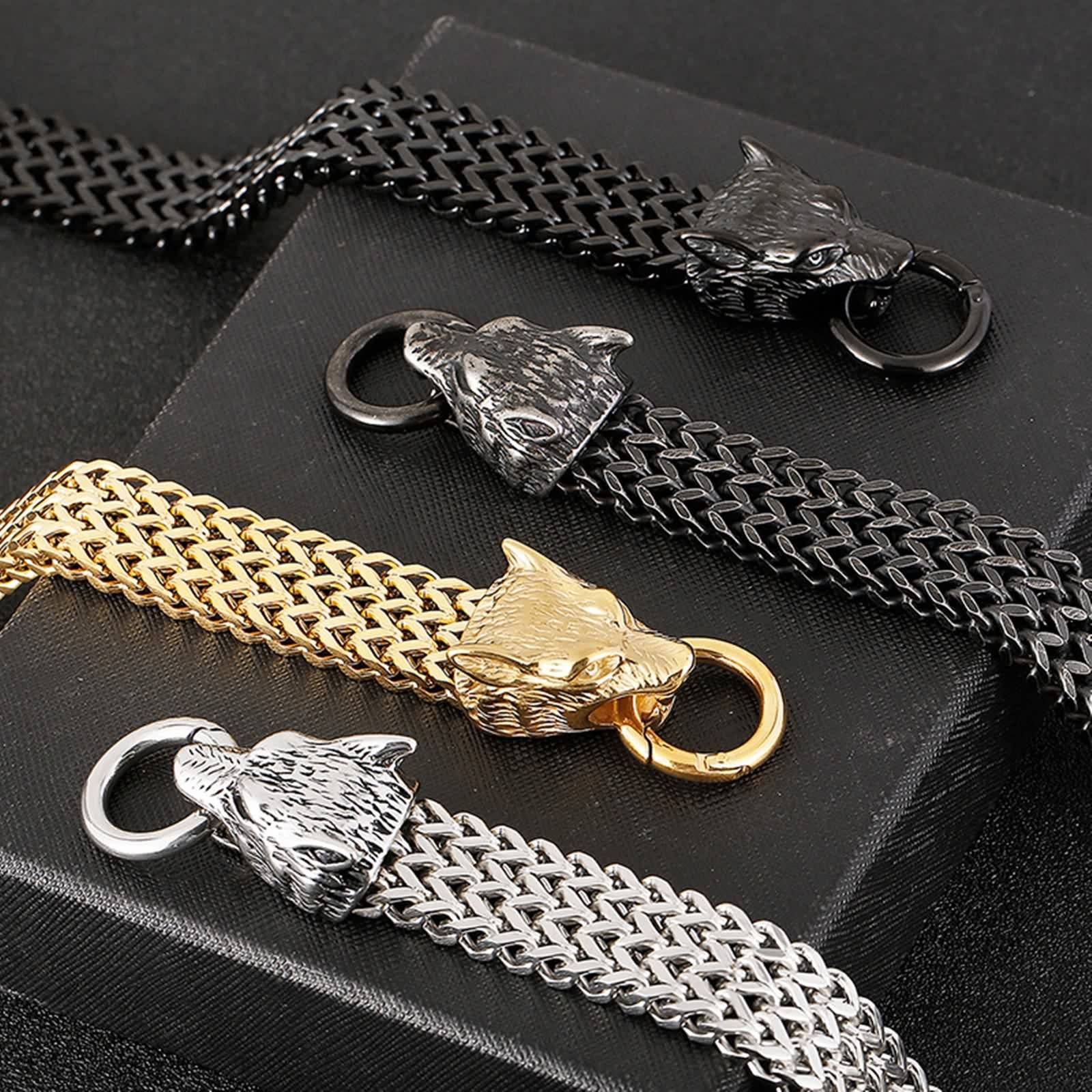Brazalete Hombre Negro, Pulseras Hombre Acero Inoxidable Punk Calavera Cabeza de León Cabeza de Lobo Brazalete Hombres