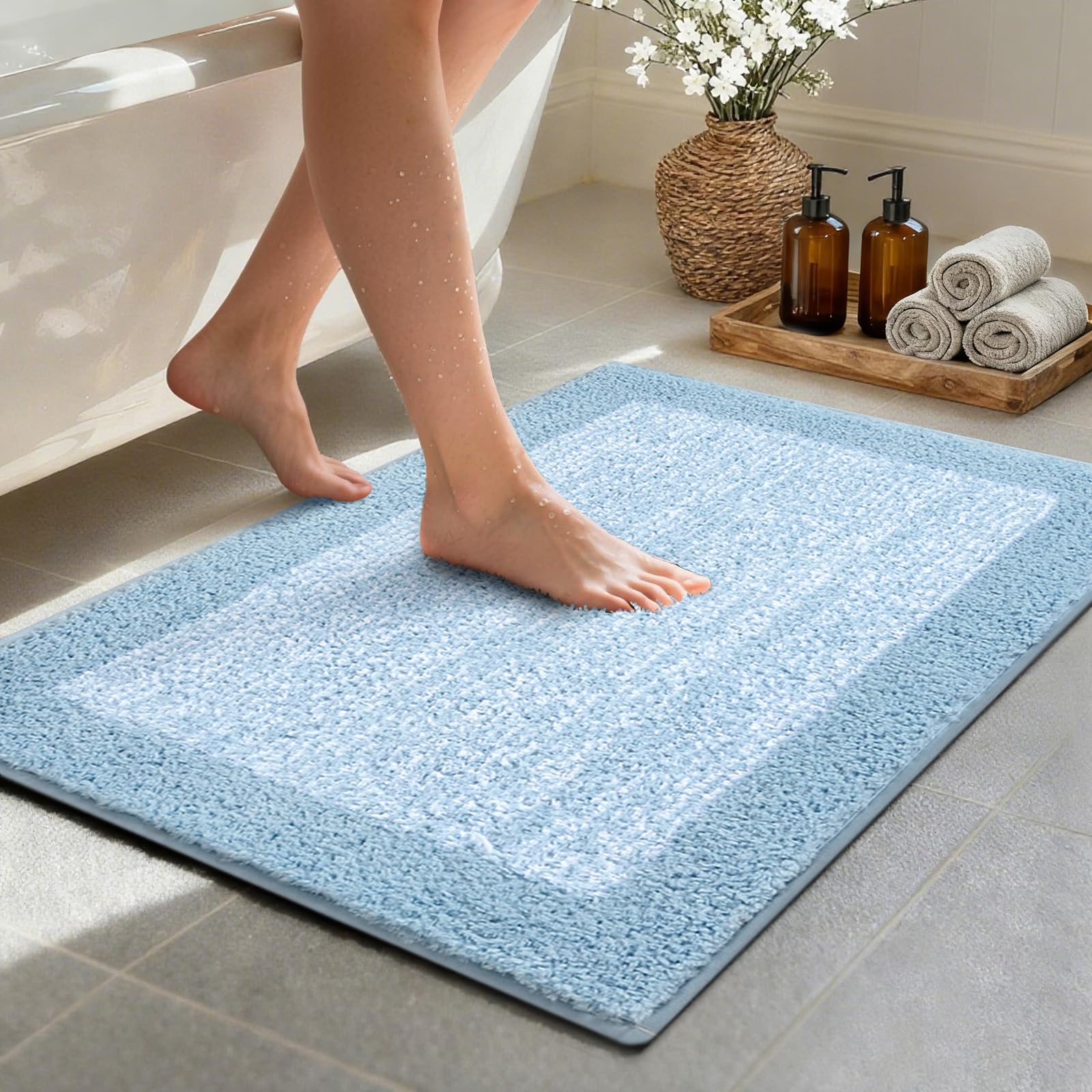simpWalnut 36x24 Large Bathroom Rugs Washable Non Slip, Light Blue Bath Mat for Bathroom Floor Tub, Soft Absorbent Quick Dry Mats for Shower, Bathtub,