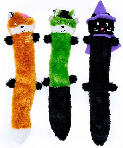 ZippyPaws Peltz-Zombie Fox, Franken-Weasel y gato brujo, juguetes chirriantes para perros sin relleno, juguete plano sin relleno para razas pequeñas