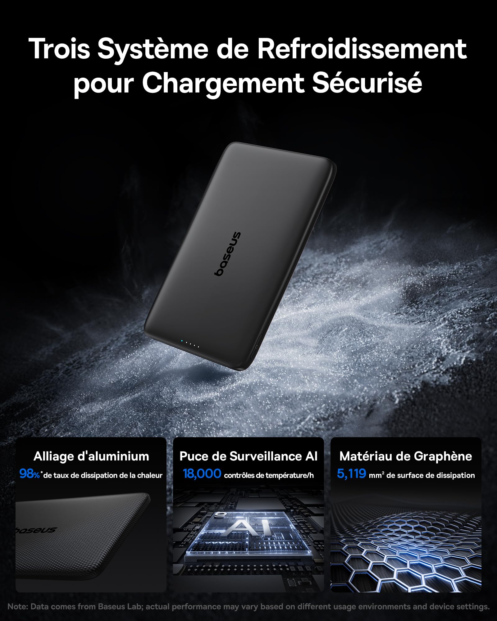Baseus Picogo AM41 Powerbank, Ultra Slim 5000mAh Magsafe Powerbank, Charge Rapide PD 20 W, Portable, Batterie Externe Magnétique sans Fil avec câble USB-C pour iPhone 17/16/15/14/13/12, Noir
