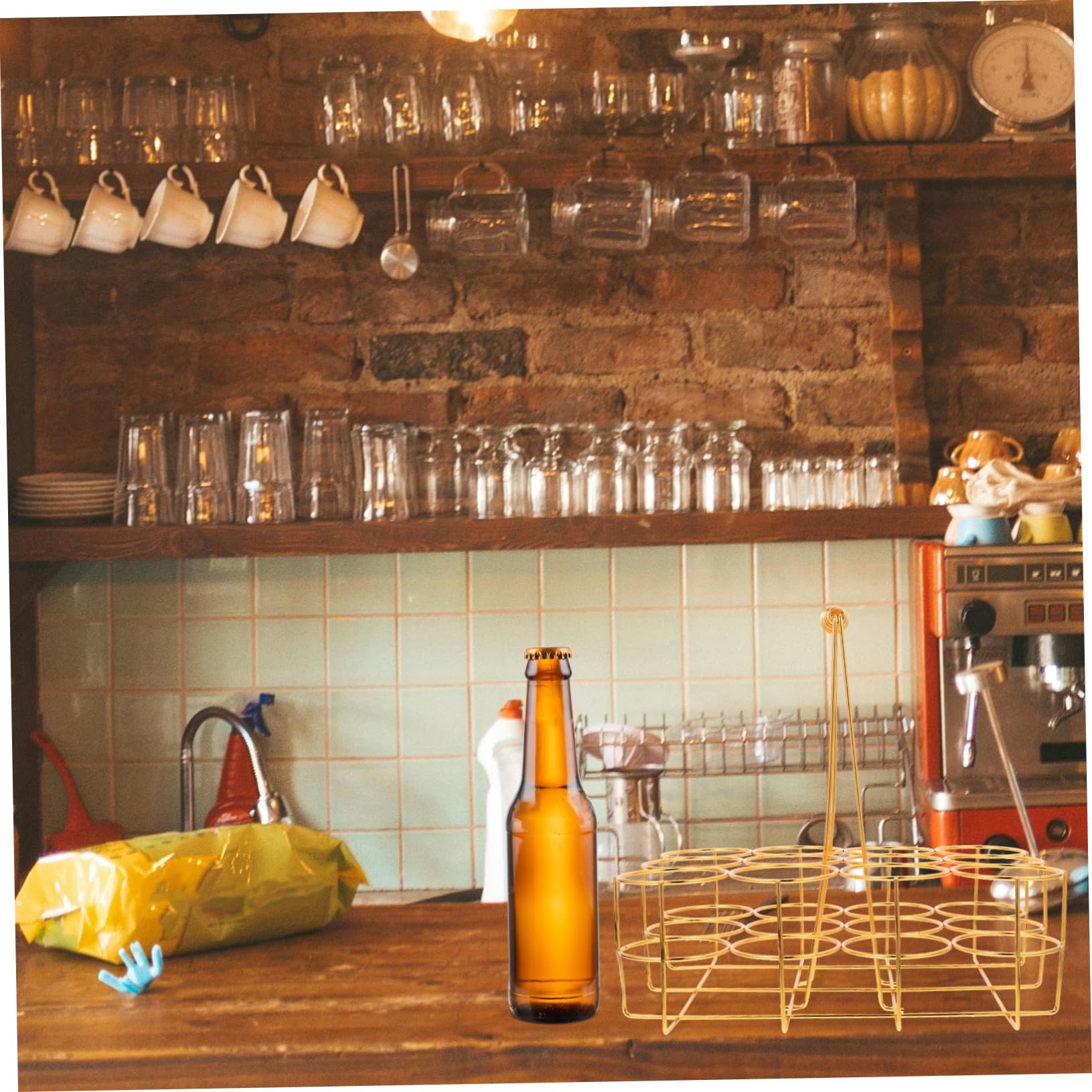 LABRIMP Tragbarer Bierflaschenhalter mit Praktischem Design und Goldenem Finish aus Eisen für 12 Flaschen und Bieraufbewahrung für Riegel Ktv