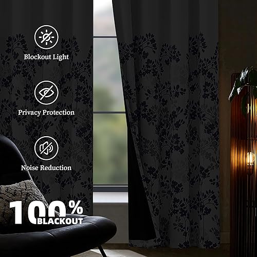 Miniatura 5 de Metro Parlor - Cortinas florales estilo granja 100% opacas, 84 pulgadas de largo, 2 paneles para sala de estardormitorio, patrón púrpura gris,