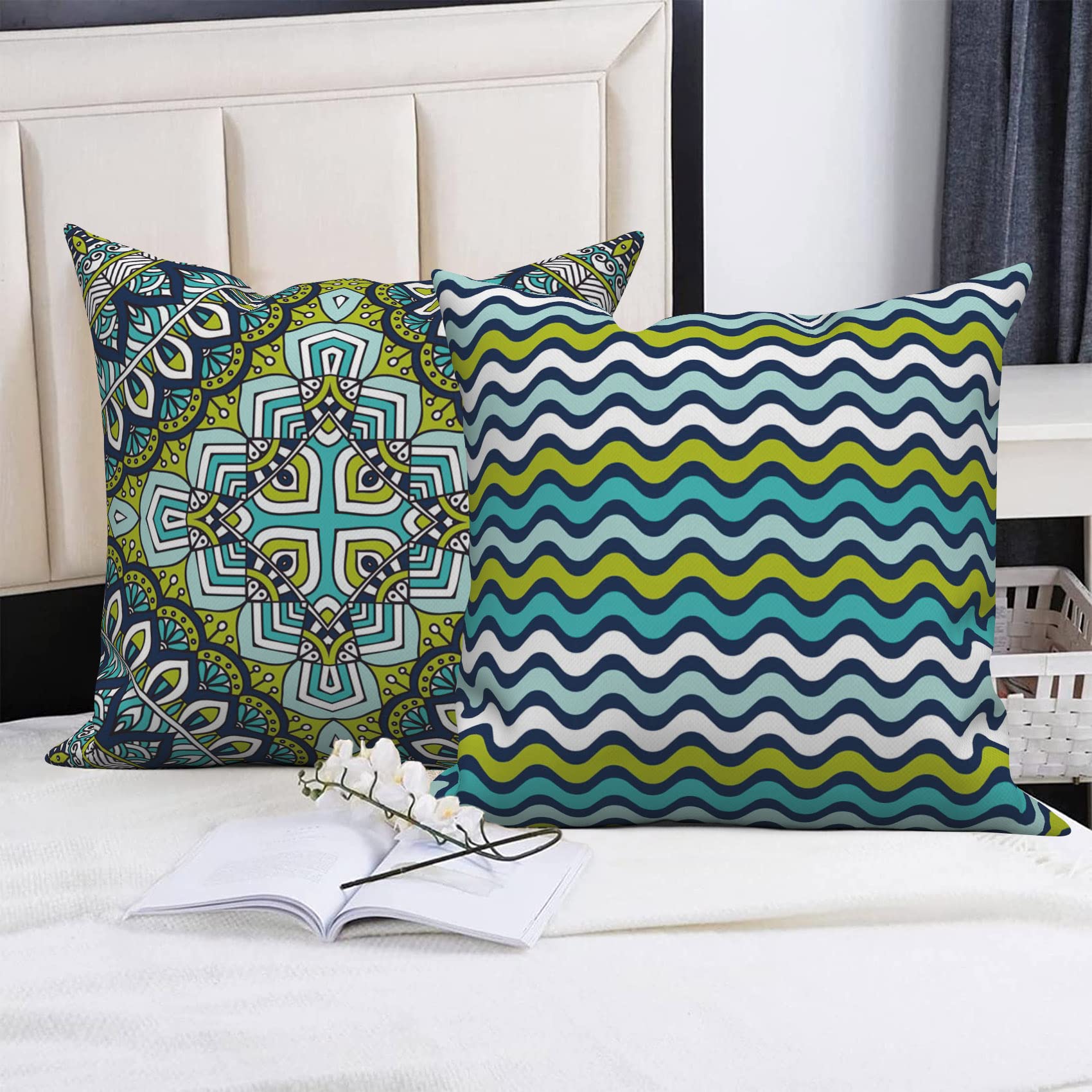 ASDCXZ Set di 4 federe per cuscino in stile boho, 40 x 40 cm, motivo geometrico