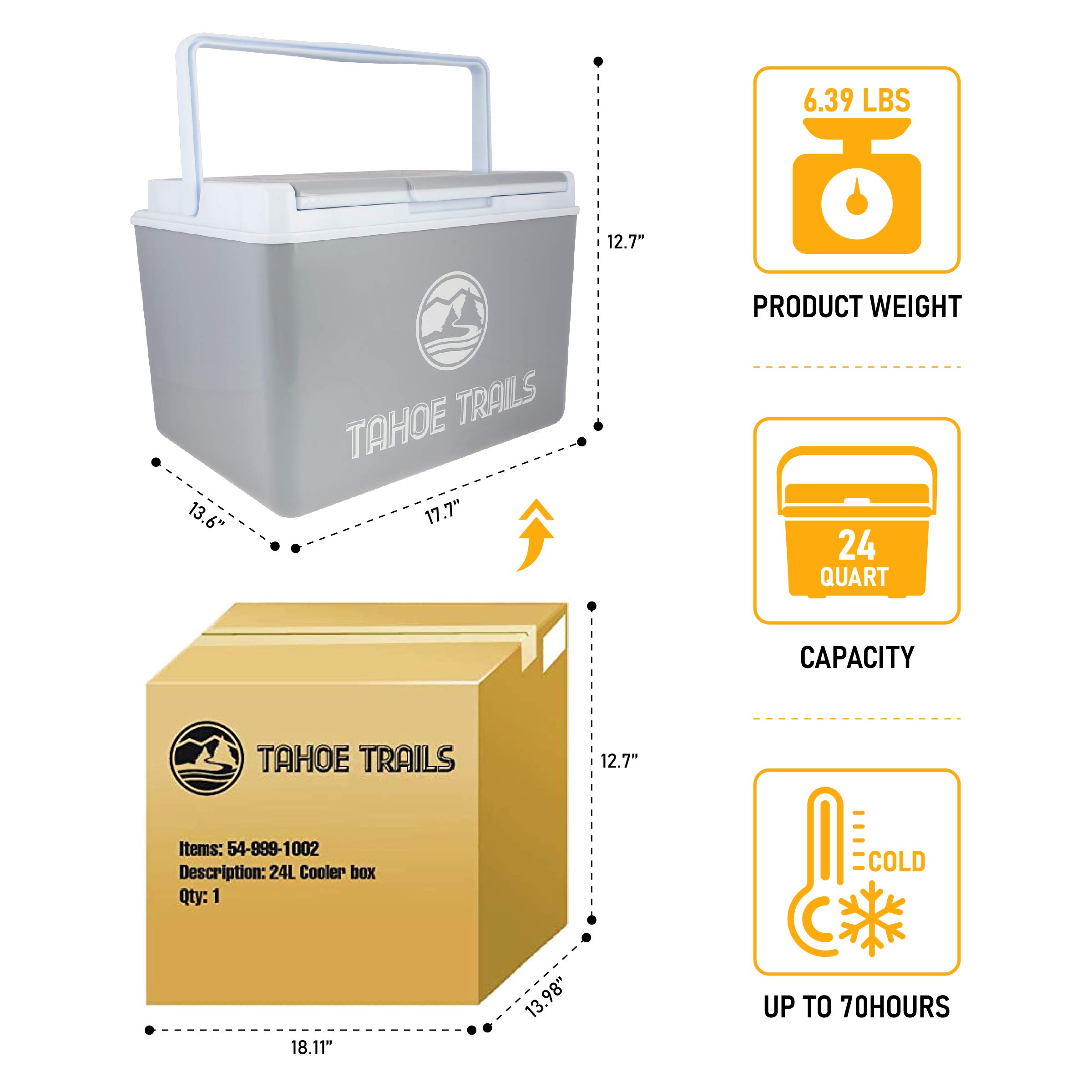 Amazon | Tahoe Trails 24クォート アイスクーラーチェスト | 氷を70 