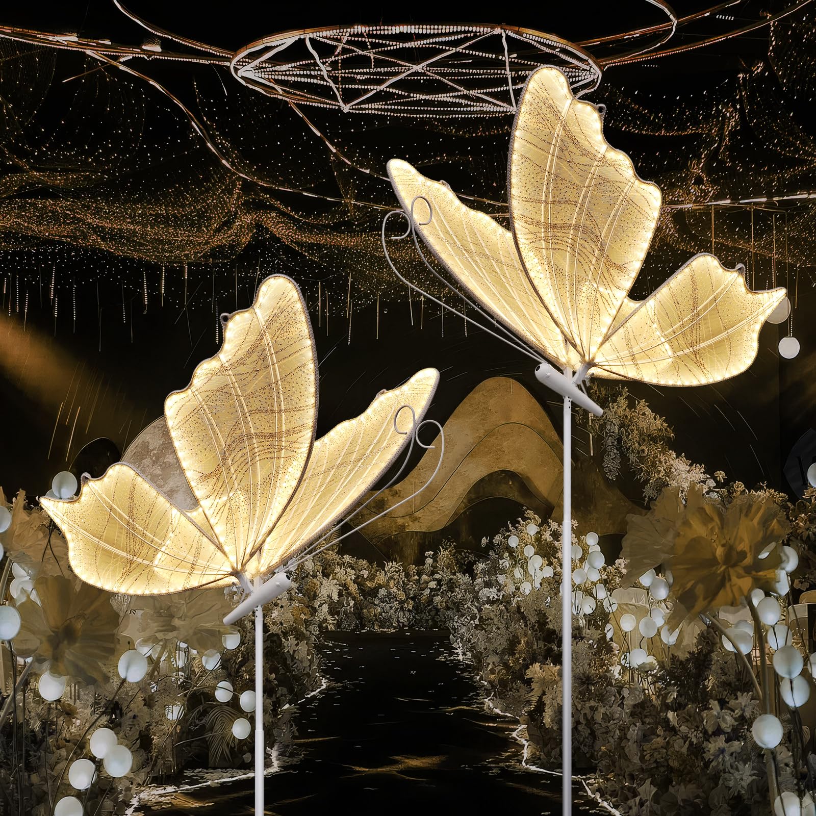 Wedding Butterfly LED Floor Lamp: Hanging Butterfly White Color Ceiling Light - Romantic Wedding Decoration Lights Fixture - Adjustable Height Creative Butterfly Props (1, 60 CM/23.6 IN (Warm Light))
