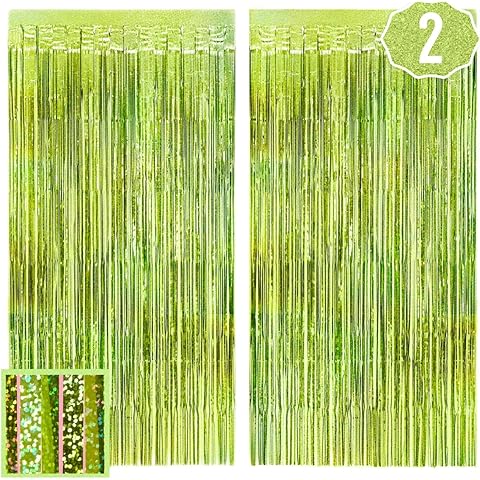 xo, Fetti Party Decorations Lime Green Foil Curtain - Set of 2 | Bachelorette Party Supplies, Birthday Photo Booth, Margartia Bach Decor, Bridal Shower Backdrop