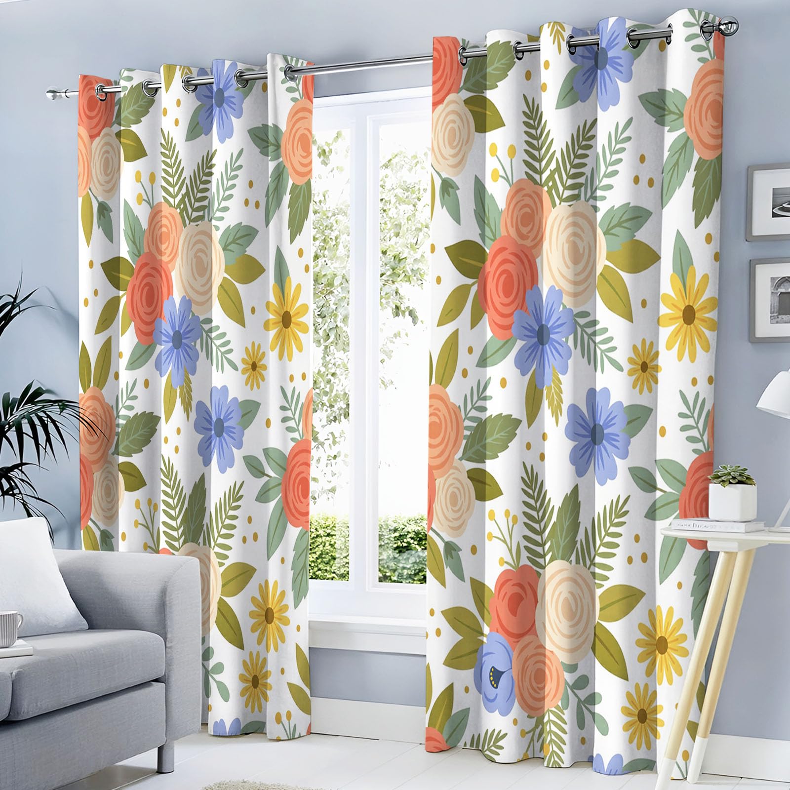 Rideau occultant fleurs rustiques 140x175 cm isolant thermique pour chambre