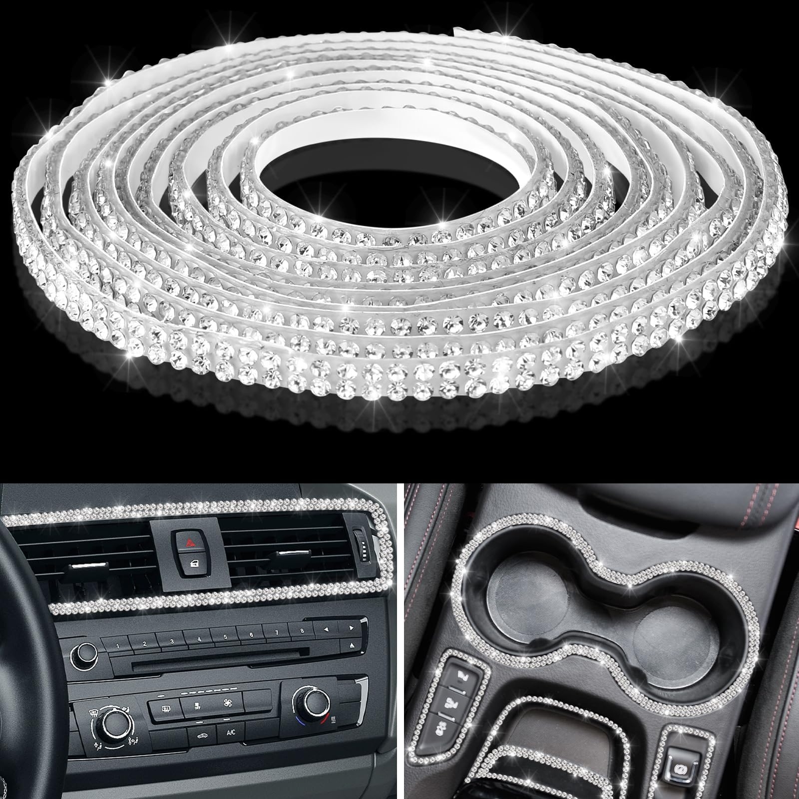Kingdder 16.4 ft Bling Car Trim Self Adhesive Bling Car Accessories for Women Rhinestone Strip Glitter Diamond Sticker DIY Line Molding Dashboard Decal Shiny Auto Stuff for Interior Exterior Decor