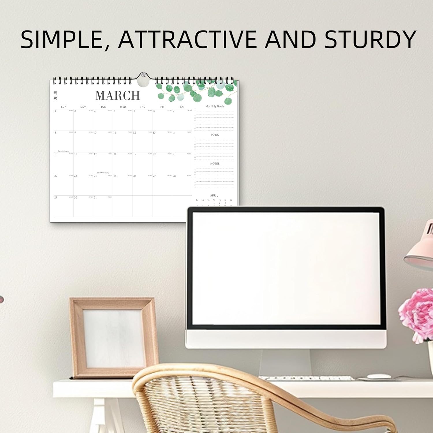 Aesthetic Wall Calendar 2026-2027, 18-Month Vertical Hanging Calendar image 4