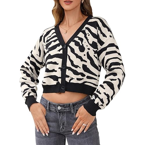 WDIRARA Women's Long Sleeve Button Front V Neck Casual Crop Cardigan Sweater