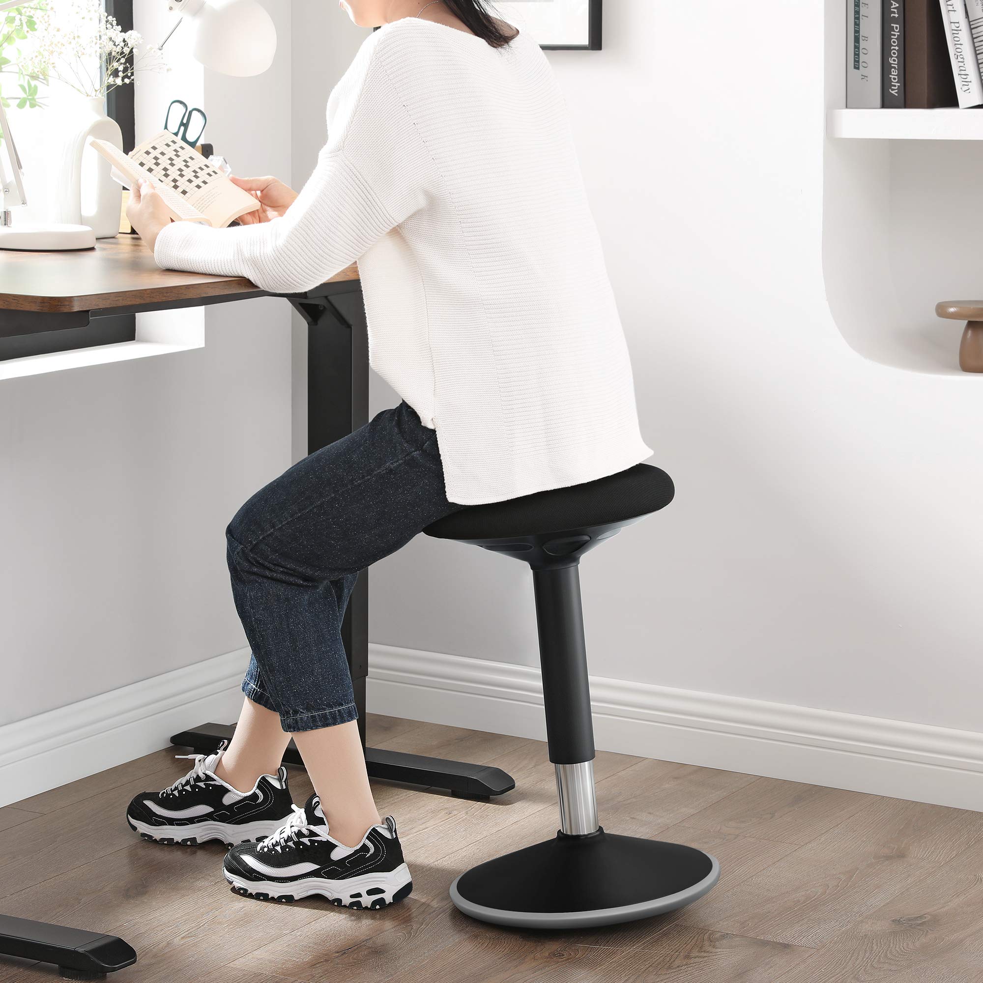 SONGMICS Tabouret Dynamique Assis Debout Rotatif 360° Hauteur Réglable 50-65 cm Ergonomique Noir OSC04BK
