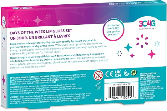 Make It Real 3C4G Days of the Week Lip Gloss Set - 7 Pack Kids Lip Gloss Kit - Clear Flavored Roll On Lip Gloss for Girls & Teens