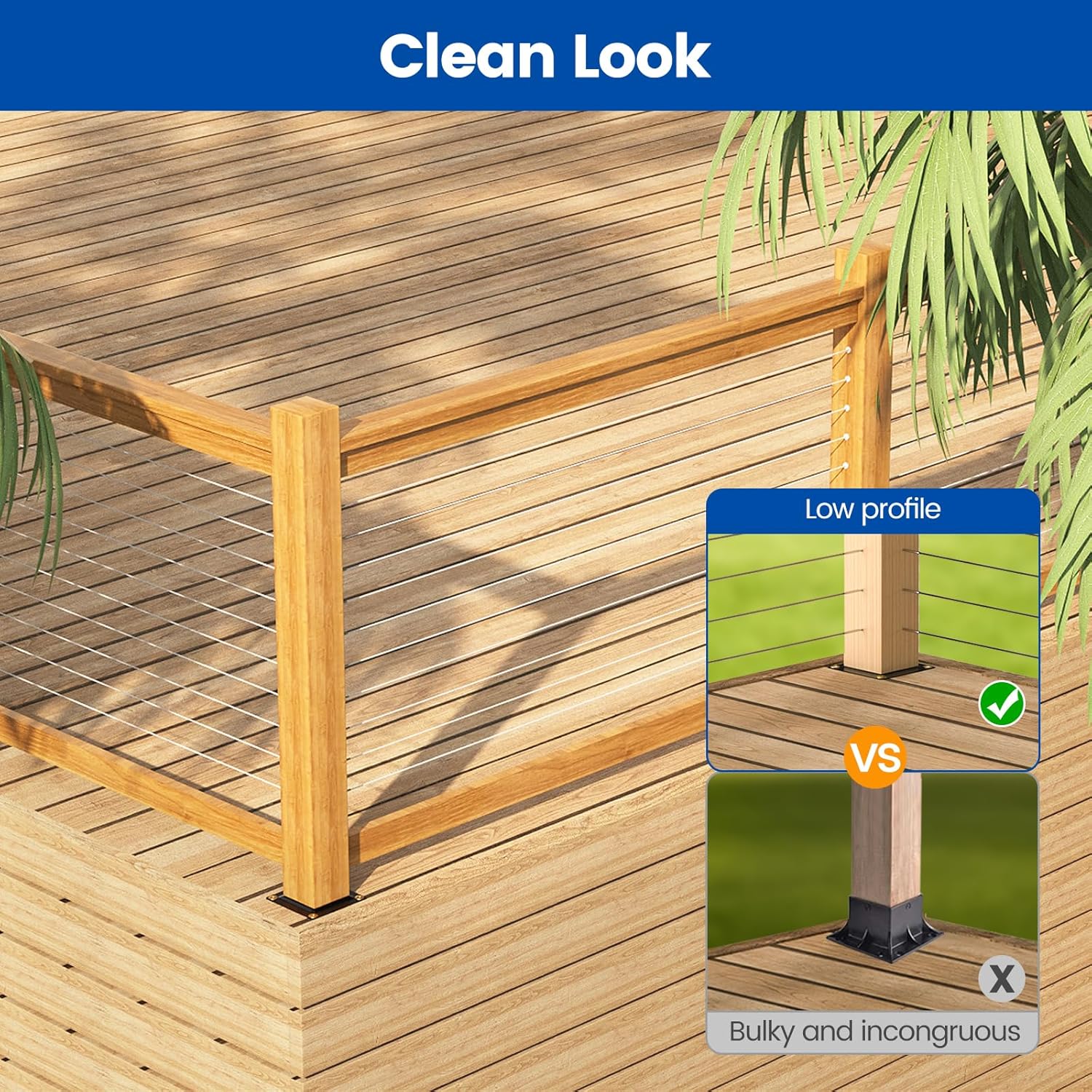 Muzata 10Pack 4"×4" Wood Post Plate Connector 4x4 Post Base Bracket 4 x 4 Wood Deck Fence Porch Railing Support Base Black WT08