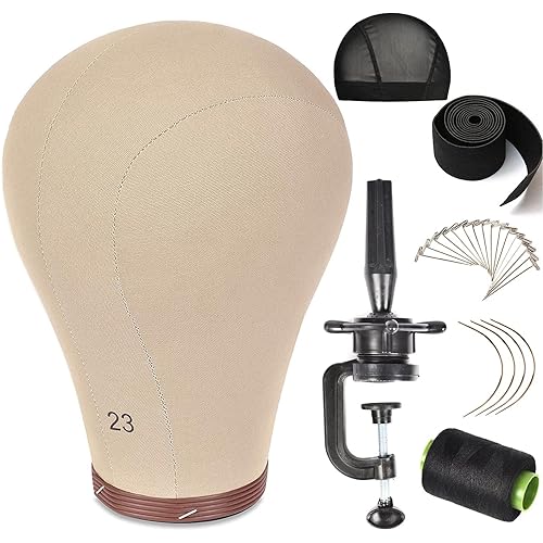 ZGCY 23 Inch Wig Head Cork Canvas Block Head Mannequin Head With Stand for Making Wigs (21’’-24’’INCH)