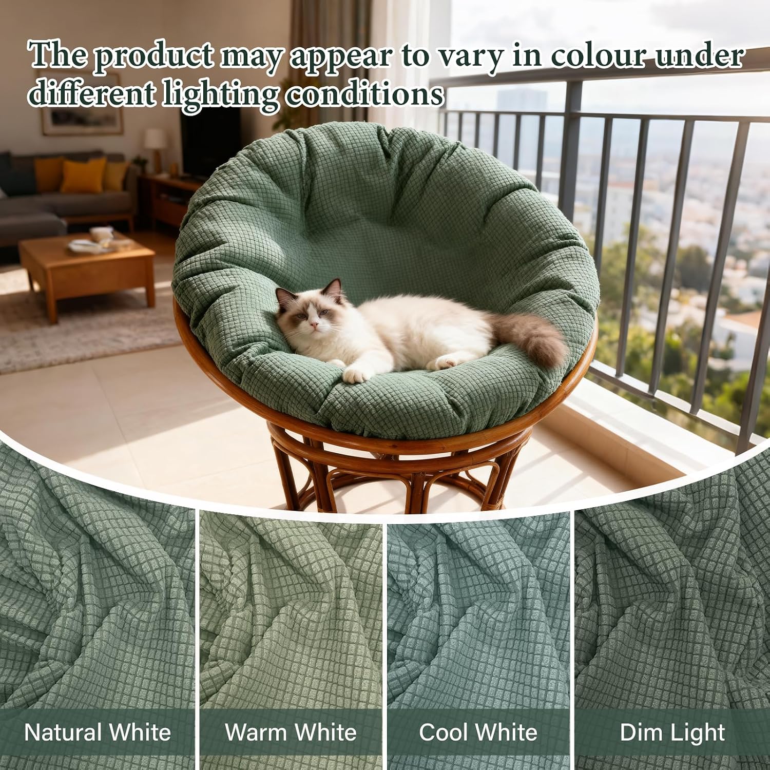 Wibeelee Papasan Chair Cushion Cover, Soft Plush Fleece Slipcover Only, Removable & Machine Washable with Adjustable Design, Fits 44-48 Inch Cushion (Tea Green)