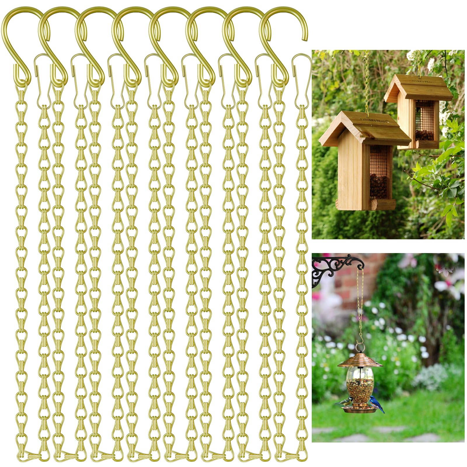 26 Inch Hanging Basket Chain with Hooks,Gold Hanging Chain for Hanging Bird Feeders, Billboards, Chalkboards, Basket, Planters, Lanterns, Wind Chimes and Decorative, 8 Pack