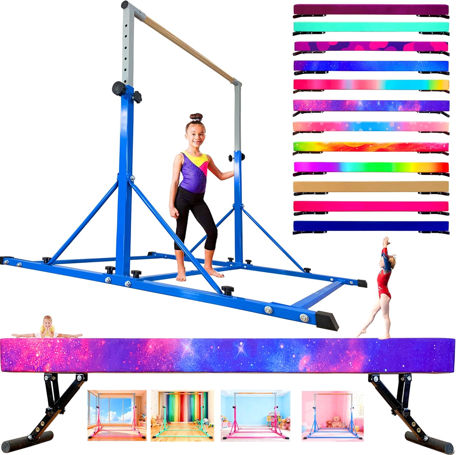MARFULA Gymnastic Kip Bar With 8ft Adjustable Balance Beam For Kids Of All Gymnastic Levels Home And Cliub Use