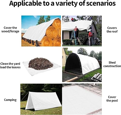 Miniatura 7 de Lona pequeña de 3 x 3, impermeable de 6 mil (paquete de 2), lonas blancas multiusos, cubierta protectora de polietileno multiusos, para leña,