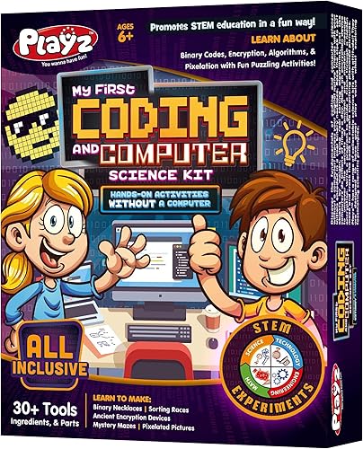 Kit de ciencia My First Coding & Computer Science Kit, de Playz – Aprende sobre códigos binarios, cifrado, algoritmos y pixelación a través de