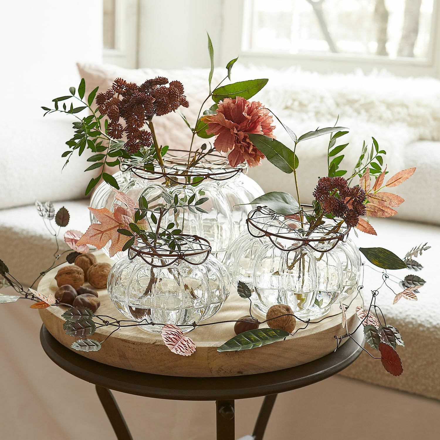 Loberon Vase 3er Set Xyphine, DREI Größen, Romantische Nostalgie, Mundgeblasen, Gitterabdeckung gibt Blumen Halt, Blumenvase, Dekoration Glas, Eisen, klar/braun | DREI Größen, Romantische Nostalgie, Mundgeblasen, Gitterabdeckung gibt Blumen Halt, Blumenva