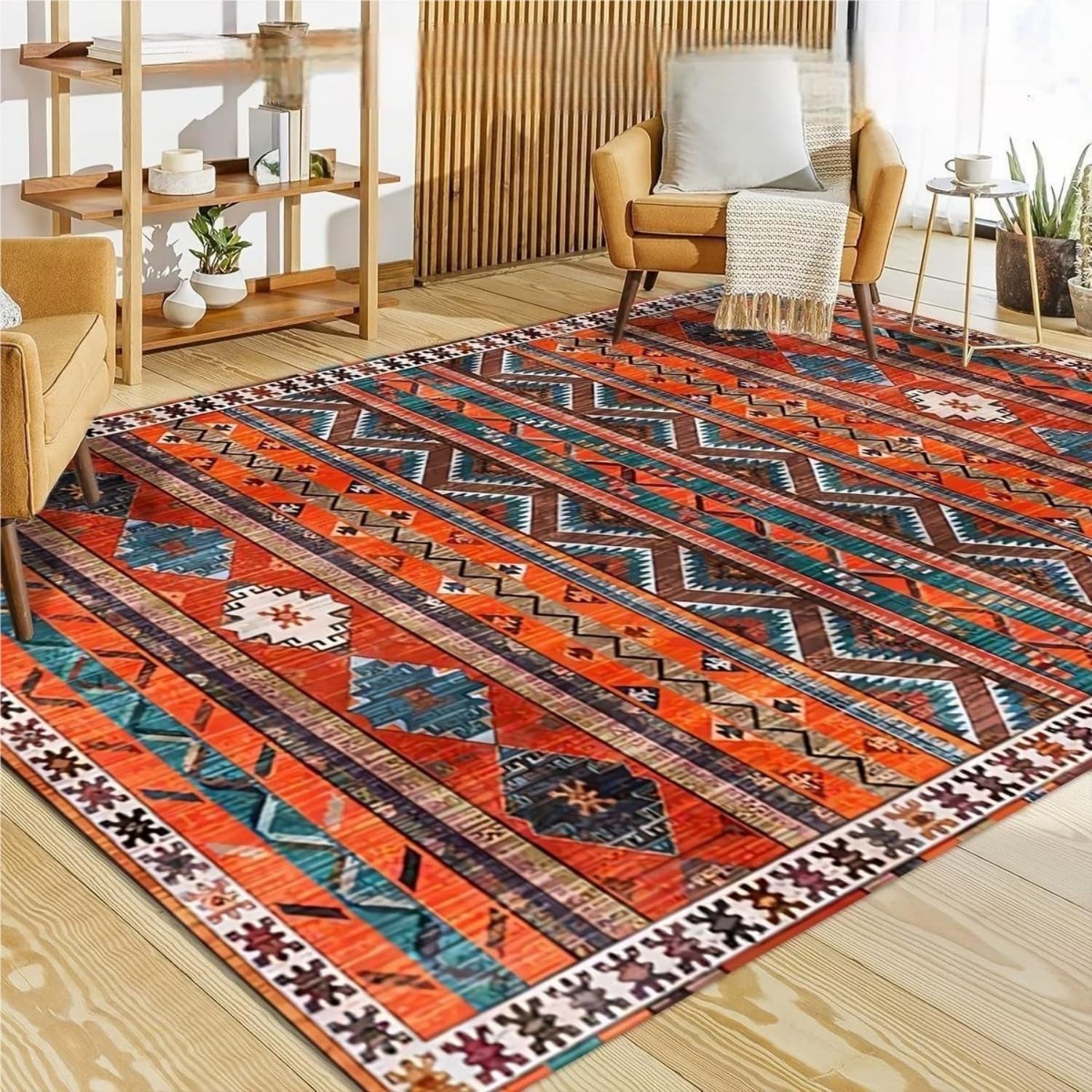 USHIRUG Aztec Aztec Area Rug, Tribal Style,180x230cm Geometric Abstract Bohemian Soft Washable Rugs, Moroccan Carpet for Office Lounges, Non-Slip Large-Area Rug for Living Rooms and Dining Rooms