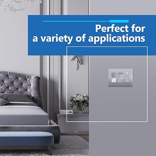 Miniatura 581 de LIDER - Cubierta decorativa de interruptor doble con acabado mate, placa de pared sin tornillos, tamaño mediano, 2 bandas, 4.88 x 4.92 pulgadas