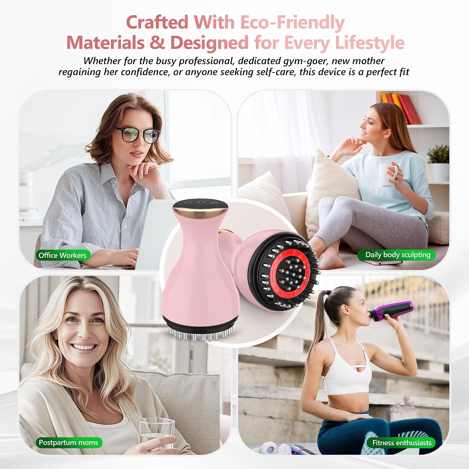 Lymphatic Drainage Massager, Anti Cellulite Massage Tool, Lymphatic Drainage Tool Body Sculpting Machine Suitable for Abdomen, Arms, Back & Legs, Heat & Vibration Promotes Circulation sculptigue Pink