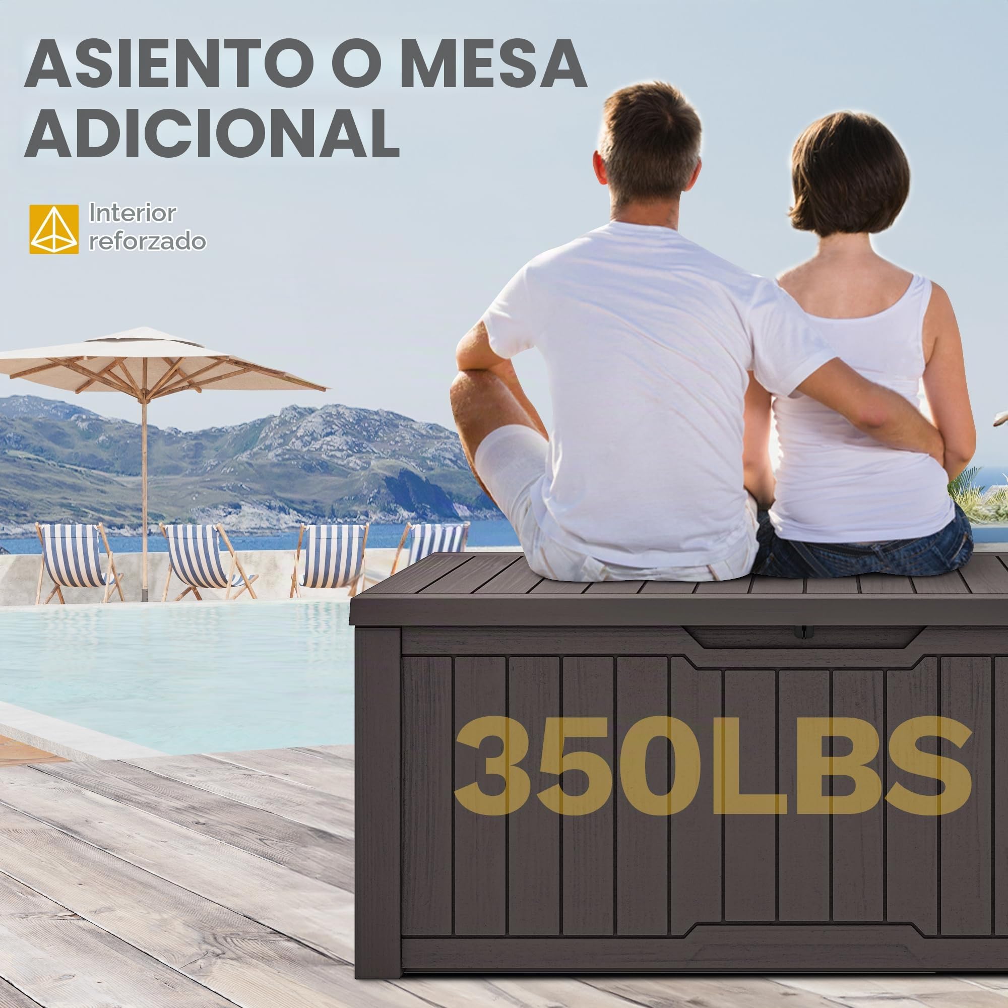 DWVO Caja de almacenamiento para jardín al aire libre, 450 L, 142,1 x 67,6 x 60 cm, impermeable, con cerradura segura, asas de transporte laterales, resistente a todo tipo de clima, caja de resina