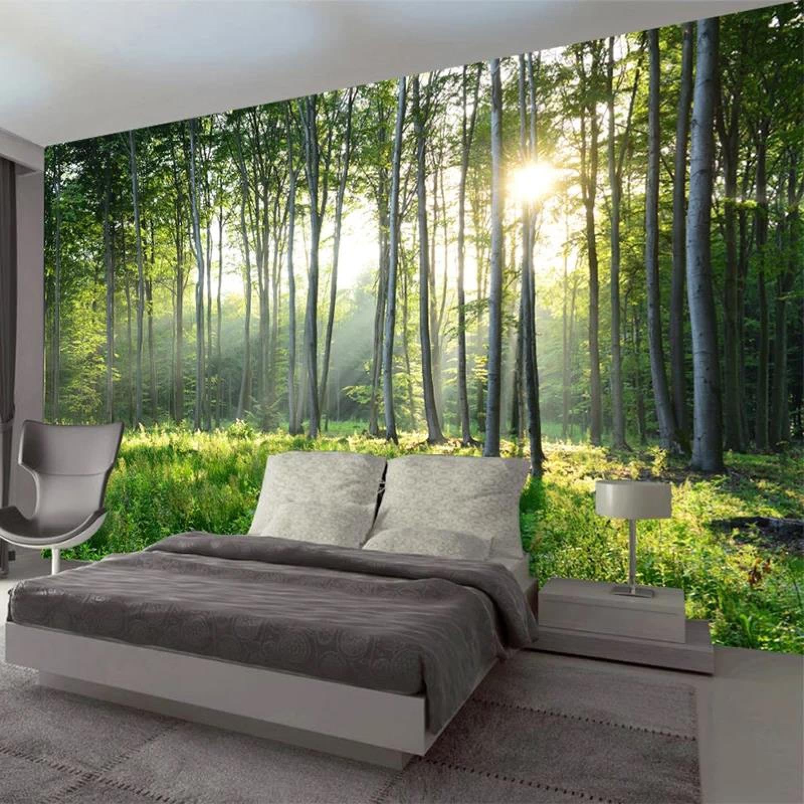 Papier peint frais soleil forêt pour salon et chambre afin d'illuminer votre décoration murale 3d