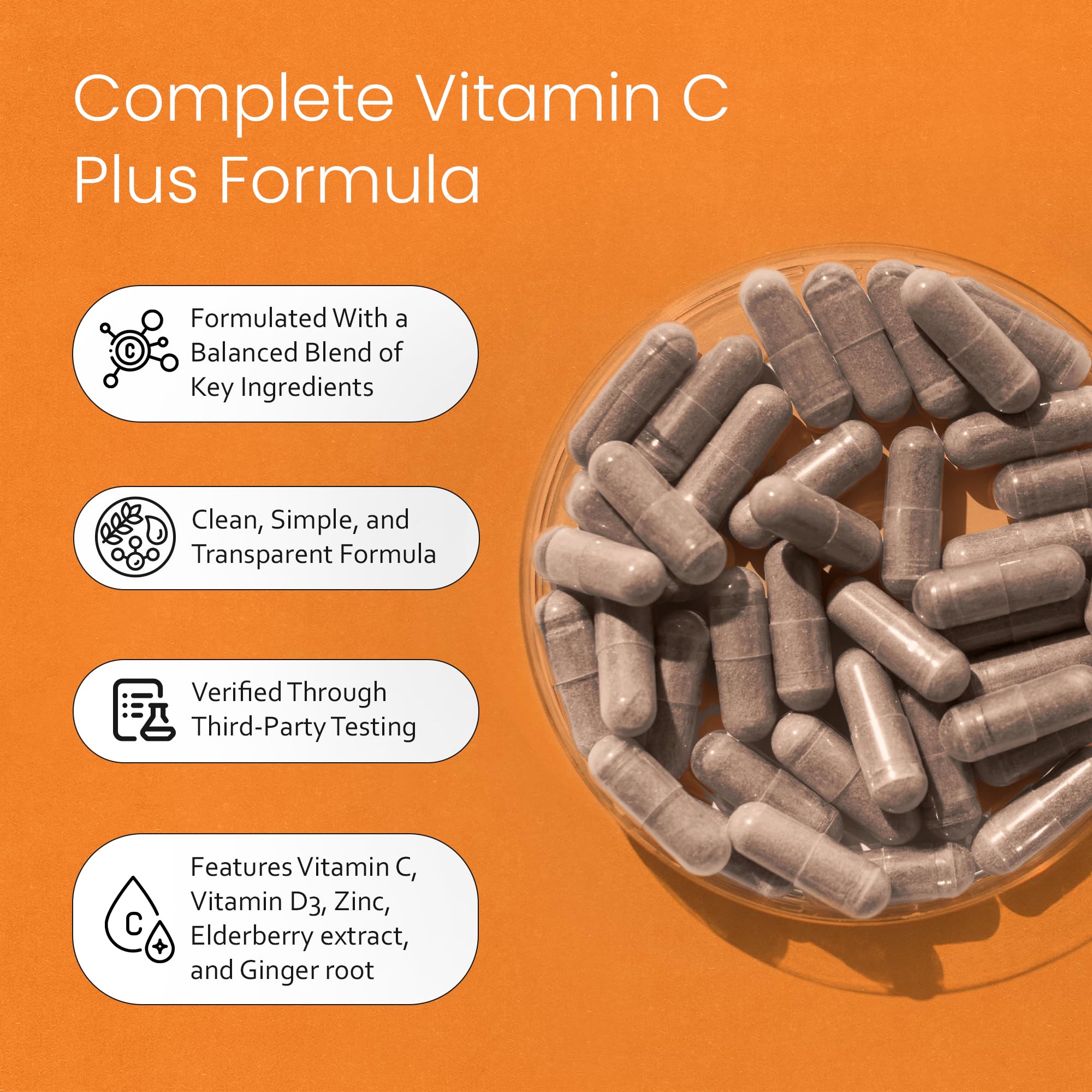 NaturaLife Labs Vitamin C with Vitamin D3, Zinc, Elderberry & Ginger Root – 1,700 mg per Serving – 100 Capsules, Vegan, Non-GMO, Gluten Free — Amazon image 4