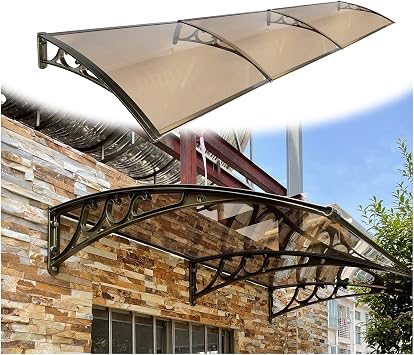 JIANFEI Door Canopy Window Awning, Translucent Polycarbonate UV Sun Rain Snow Cover, Front Door Impact Resistance Safety Shelter with Metal Bracket, Customizable Size 80X330CM