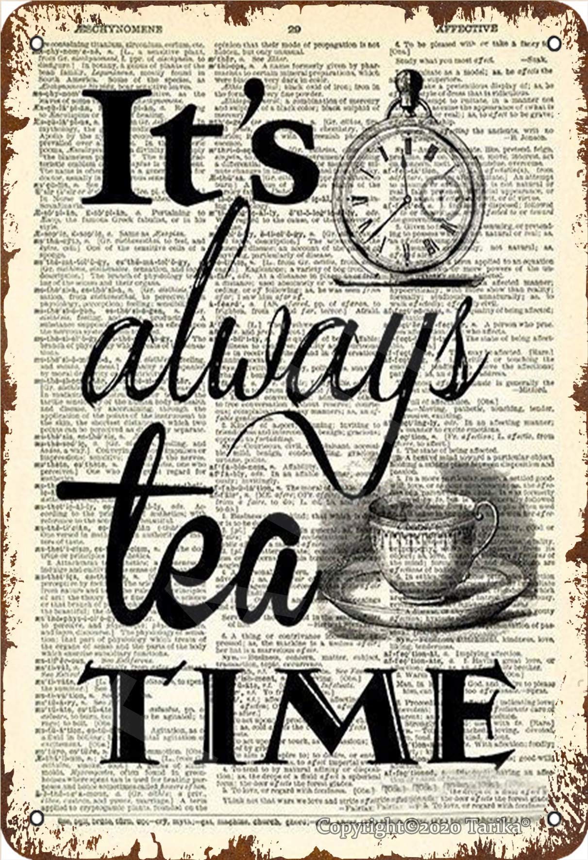 Tarika Mixed Retro Colors It's Always Tea Time Tin 8X12 Inch Retro Look Decoration Plaque Sign For Home Kitchen Bathroom Farm Garden Garage Inspirational Quotes Wall Decor