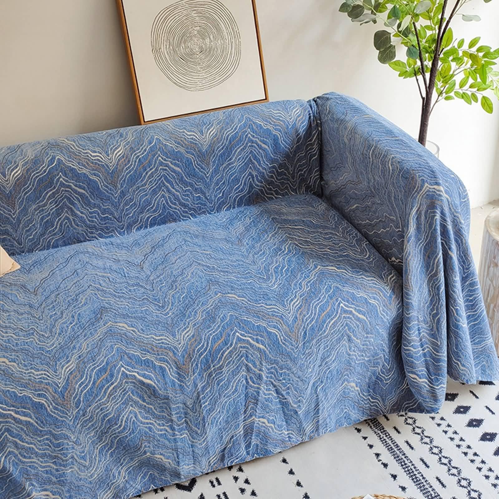Copripoltrona 1 Posto,Coperta Divano Letto Blu Copridivano Divano Angolare 180x180CM Copripoltrona Ciniglia Marmorizzato Strutturato