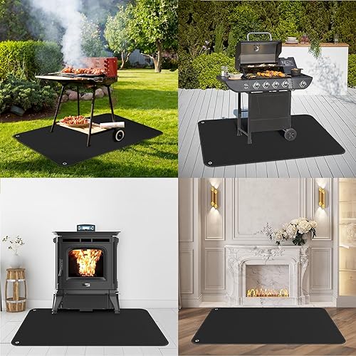 Miniatura 5 de Alfombrilla para debajo de la parrilla al aire libre, grande 48 x 36 pulgadas, parrilla de barbacoa ignífuga a prueba de aceite, impermeable,