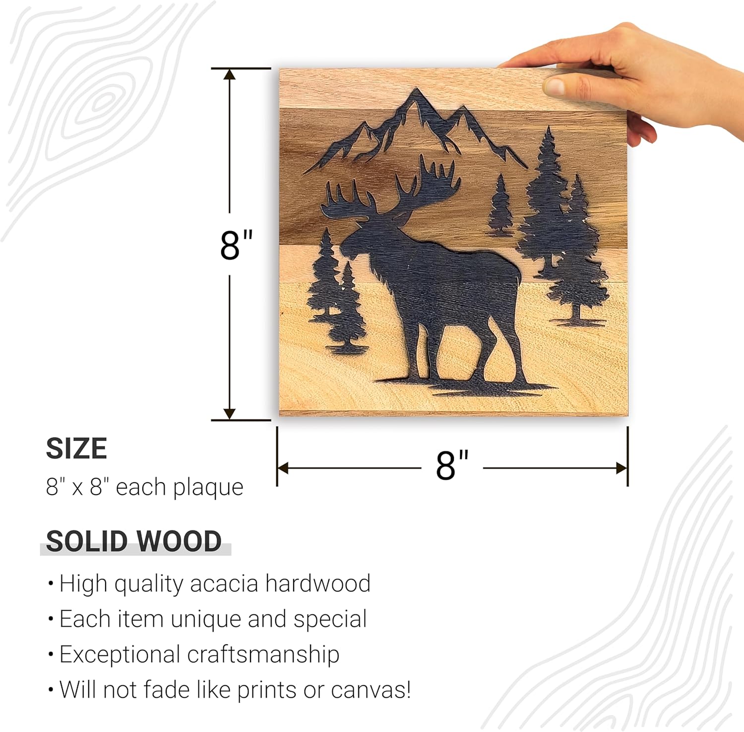 HomeRustique Real Wooden Cabin Decor with Bear, Deer & Moose (Set of 3) - Rustic Mountain & Forest Wall Decor, Woodland Lodge Art for Home, Living Room, Hunting Theme or Bathroom