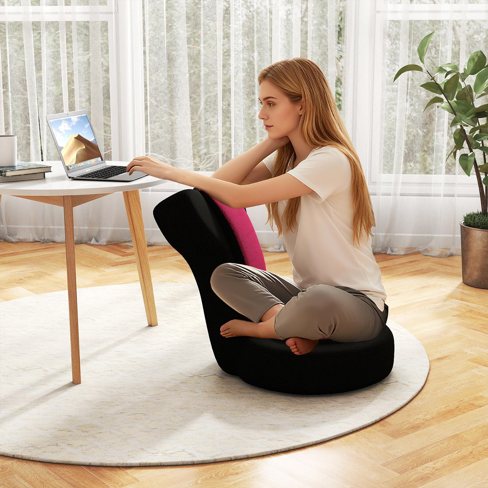 RELAX4LIFE Bodenstuhl, Bodensessel mit Liegefunktion, Bodensofa mit 5-Fach Verstellbarer Rückenlehne, Bodensitz zum Fernsehen Lesen Spielen, Meditationsstuhl Lazy Sofa gepolstert (Rosa)