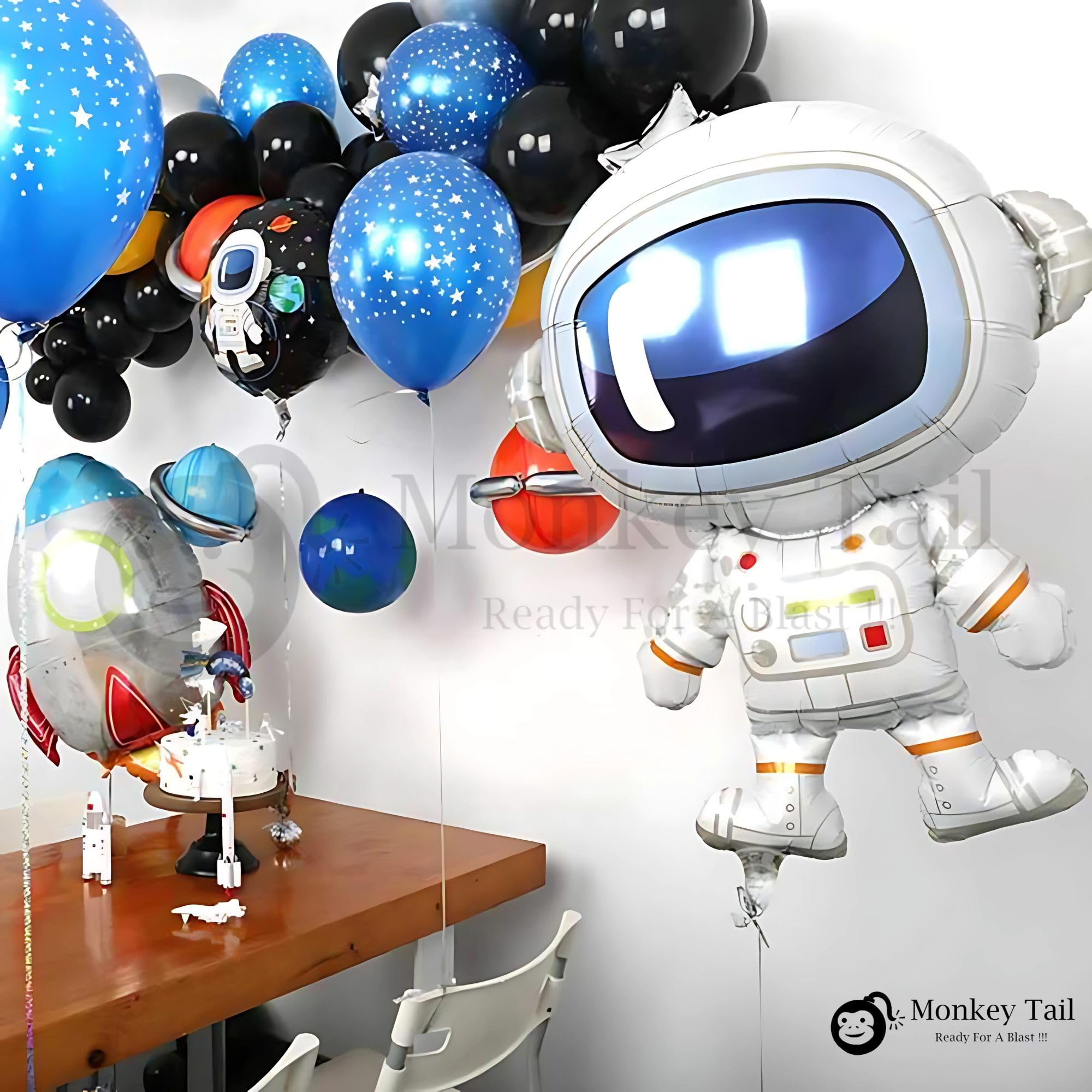 MONKEYTAIL Space Theme Rocket And Astronaut Foil Balloons - Set Of 2, 30 Inch |Ideal For Birthday Celebrations, Space Party Decorations, Science Fair Events, Multi 2
