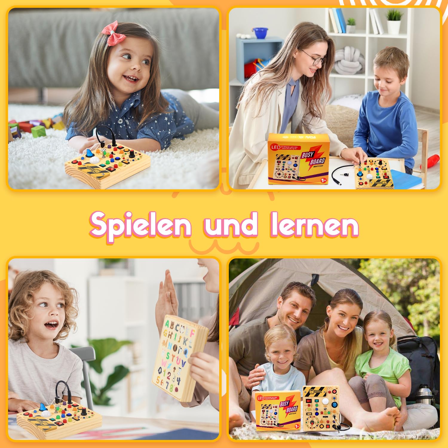 Montessori Spielzeug Busy Board ab 1 Jahr Activity Board aus Holz | Motorikspielzeug mit, 13 Schaltern 24 LED-Leuchten, Lernspielzeug für Kinder 1-3 Jahre Baby Spielzeug, Geschenk für