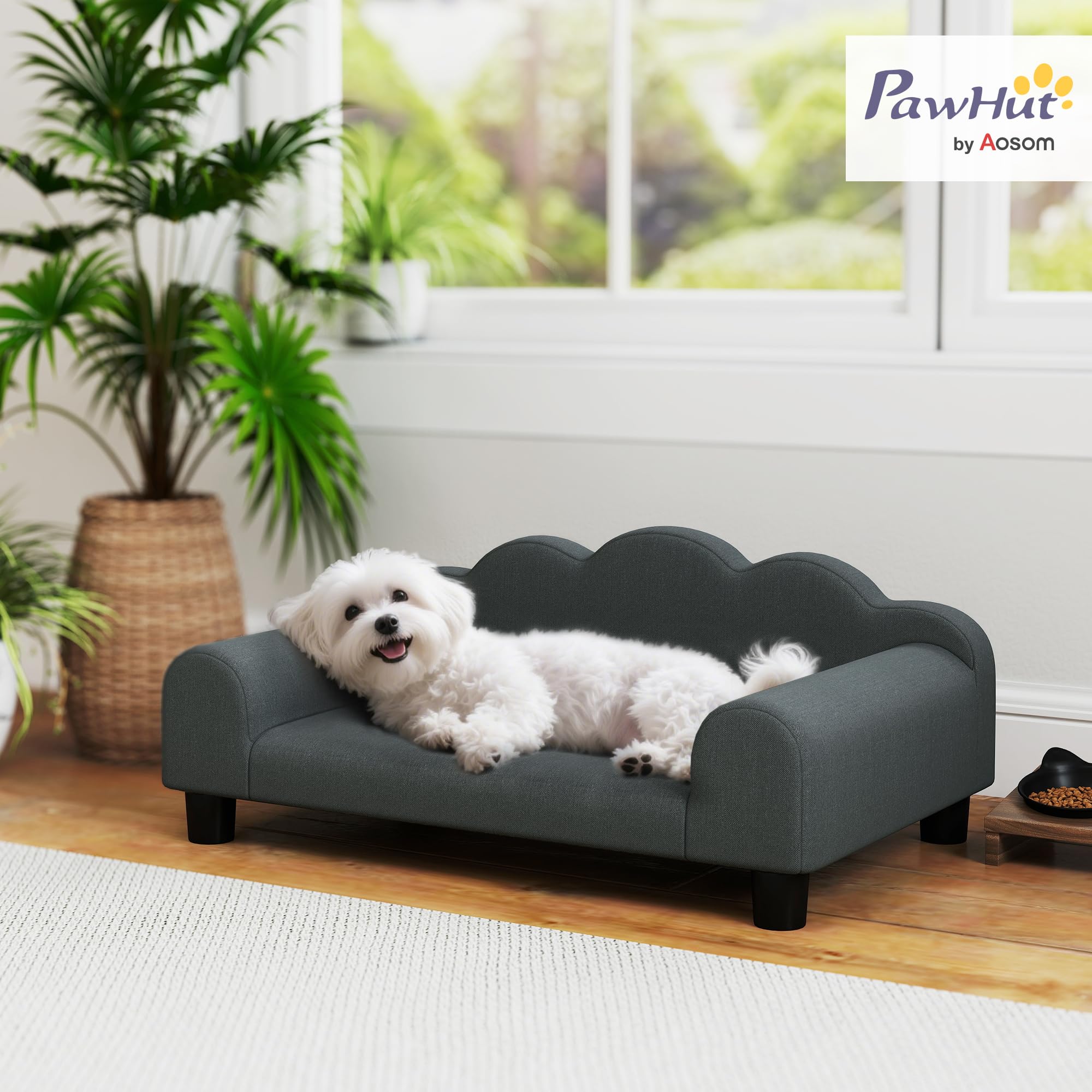 PawHut Canapé pour Chien, canapé pour Animal de Compagnie avec Dossier et accoudoirs, Respirant, pour Petits Chiens d'intérieur, 66 x 42 x 28,5 cm, Gris foncé