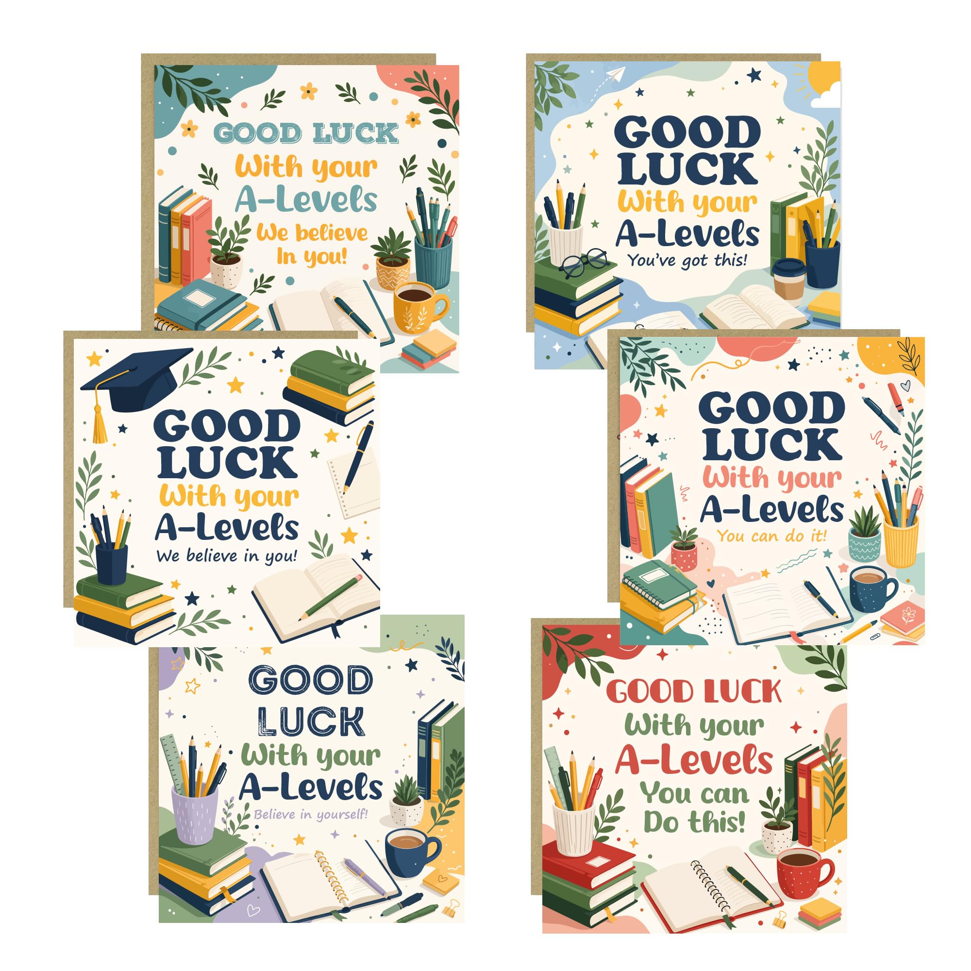 RED OCEAN A Level Good Luck Cards Set of 6 with Envelopes - Exam Encouragement Cards for Students - Motivational A Levels Revision Support Cards - Good Luck Exams Card Pack