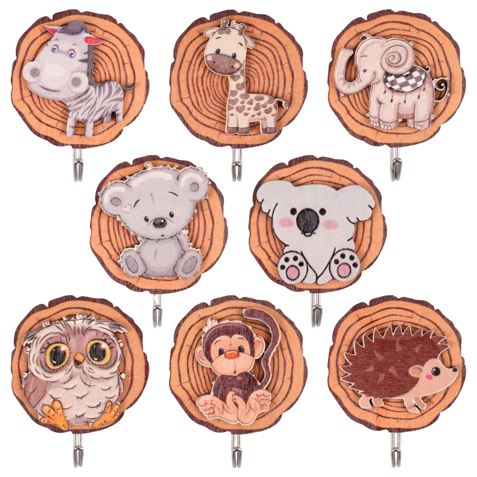 8 Pièces Porte Manteau Mural Enfant,Patere Bois Forme Animale,Crochet Mural en Bois pour Animaux,Crochet Chambre Enfant Adhésif,Porte-Manteaux Animaux pour Les Salles de Bains,Les Chambres D'enfants