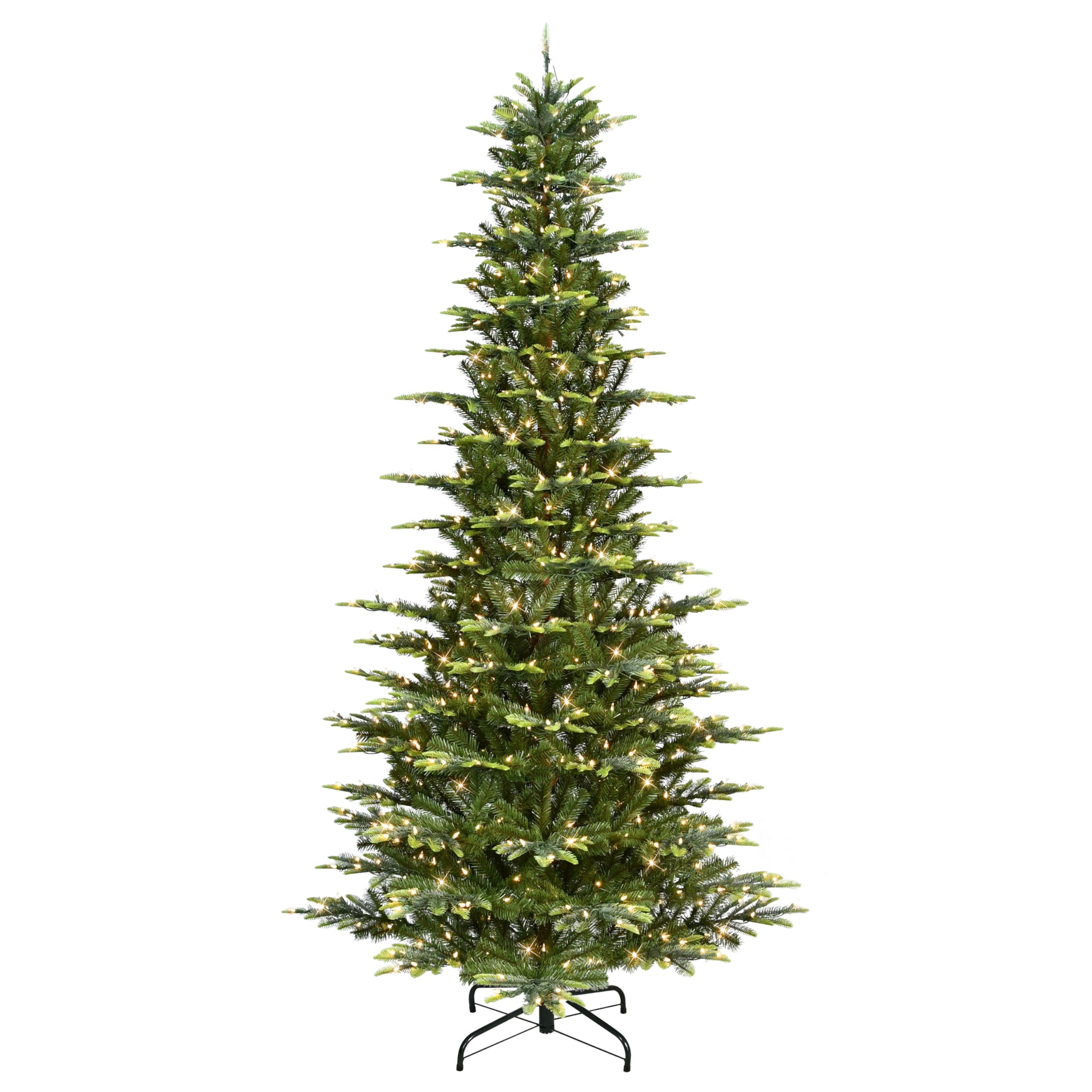 9 ft Pre-lit Slim Aspen Fir Tree, 1451 PE/PVC Tips, 700 UL Clear Incandescent Lights, On/Off Foot Pedal