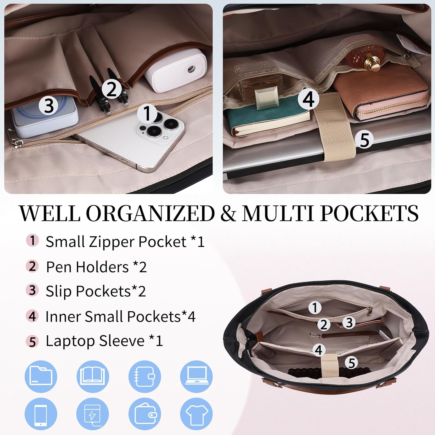 Laptop Tote Bag for Women, 15.6 Inch Computer Shoulder Bag Teacher Work Bag Travel Purse with Small Pouch VONXURY