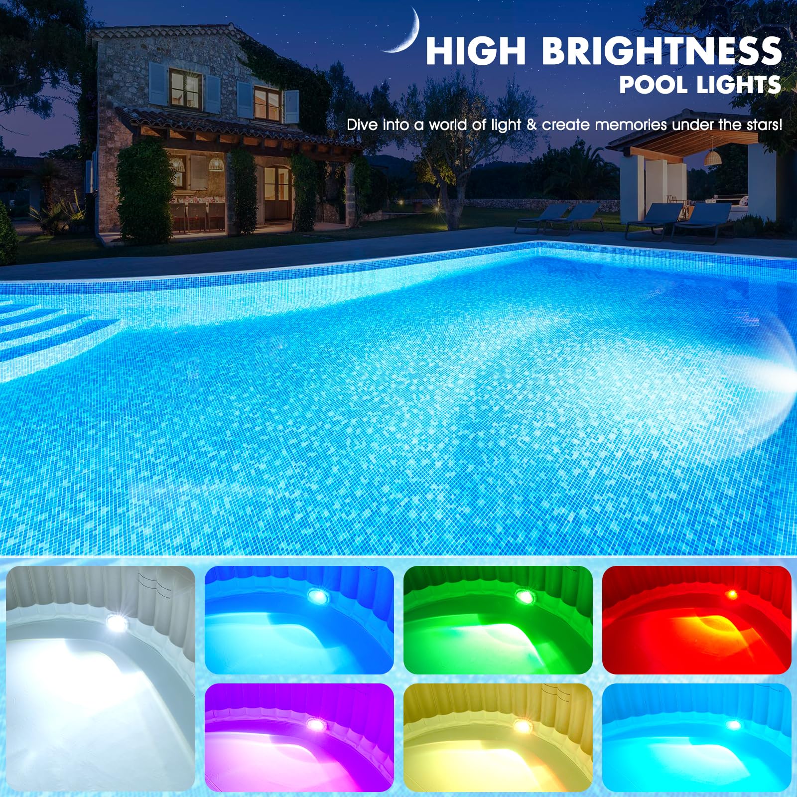 DeeprBetter Luces Piscina Sumergibles con Control Remoto, Recargable Luz Piscinas LED Bateria con 9 Modos Iluminación, IP68 Luces para Piscina Bajo el Agua, Luz Piscinas Sumergible sin Cable para Spa